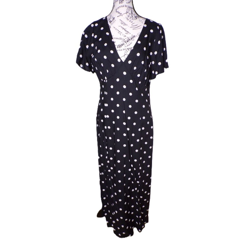 Madewell Black Polka Dot Midi Dress - Picture 5 of 12